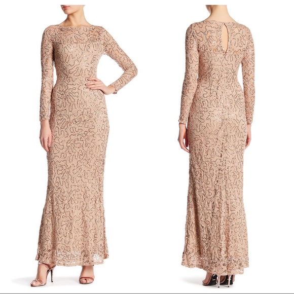 marina long sleeve sequin lace dress